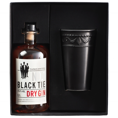 Geschenkset: Black Tie Gin No. 1 47,4% vol., 0,7l + Porzellanbecher