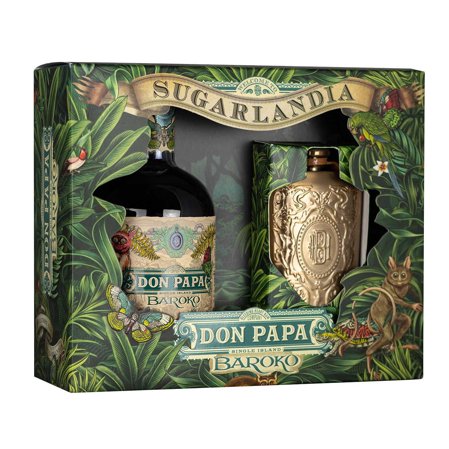 Set: Don Papa Baroko Rum 40% vol., 0,7l+ Hip Flask