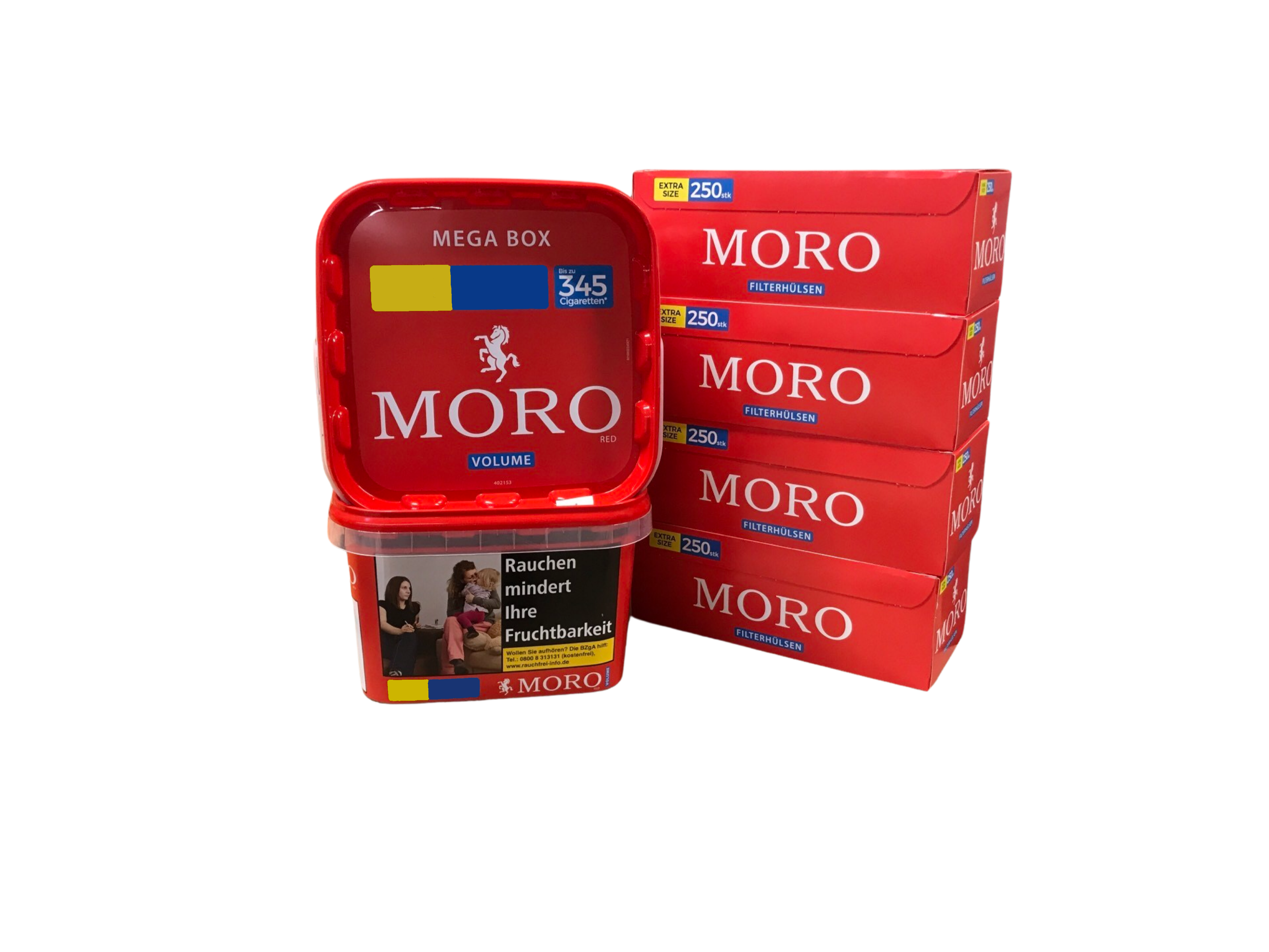 2x Moro Rot Volumen 155g + 1000 Moro Zigarettenhülsen