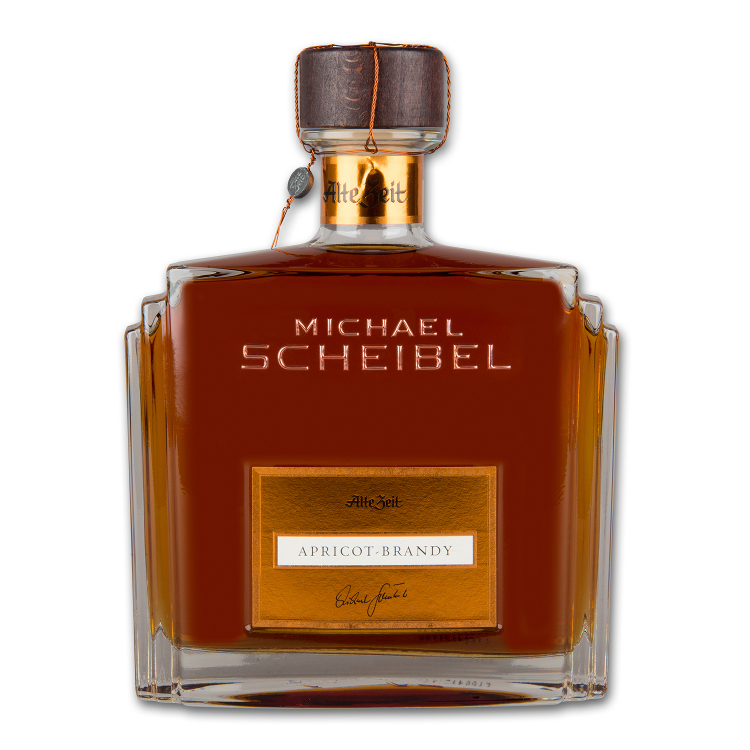 Geschenkset: Likör SCHEIBEL Alte Zeit Apricot Brandy 35 % Vol. Holz Feuer Brand mit 2 hochwertigen Gläsern